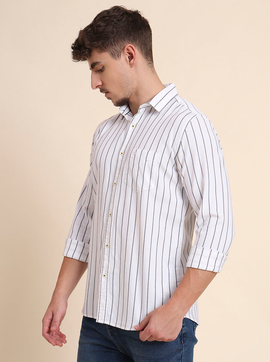 White Striped Slim Fit Casual Shirt | JadeBlue
