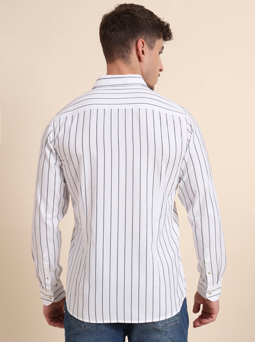 White Striped Slim Fit Casual Shirt | JadeBlue