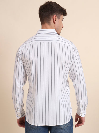 White Striped Slim Fit Casual Shirt | JadeBlue