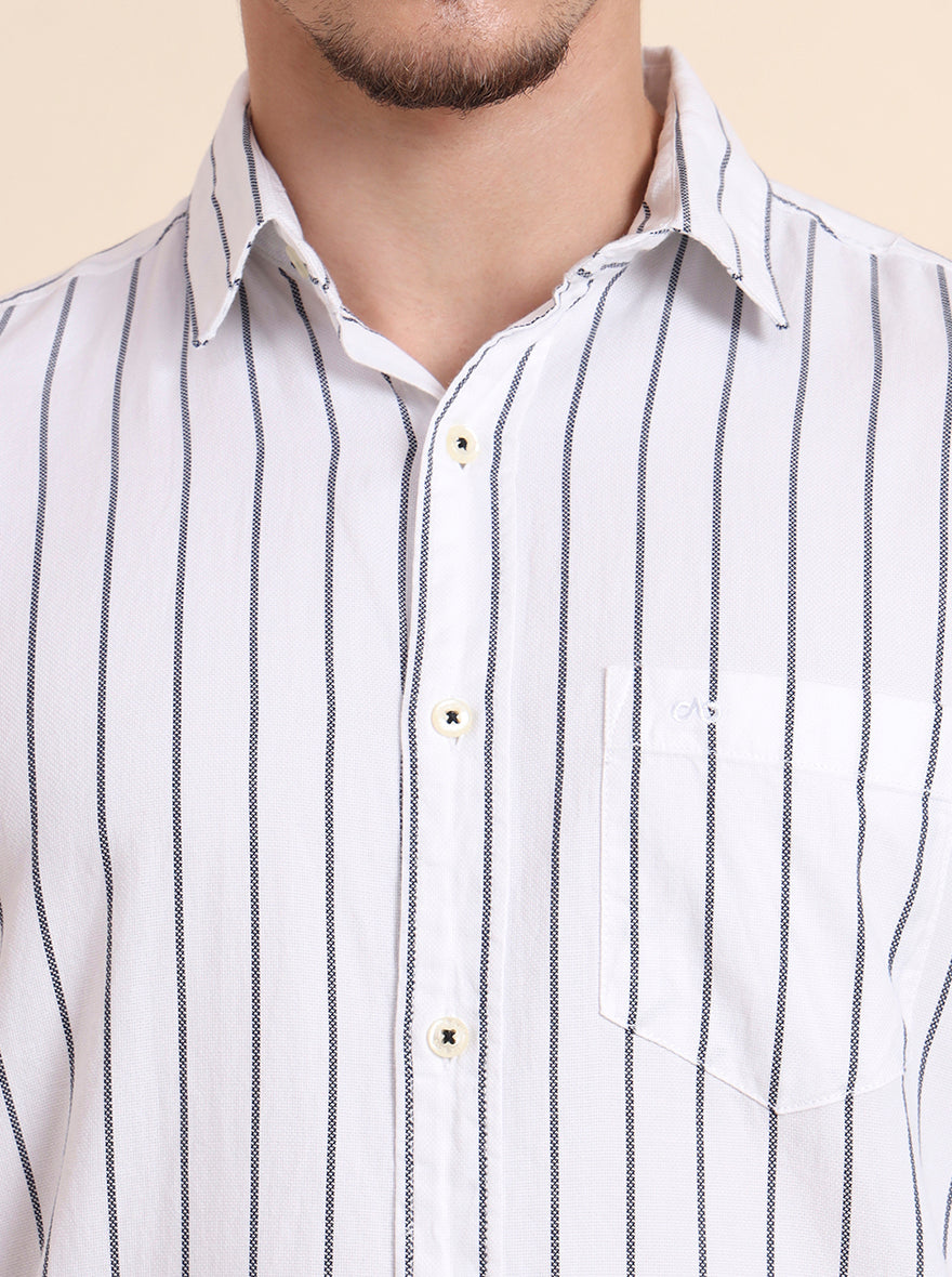 White Striped Slim Fit Casual Shirt | JadeBlue