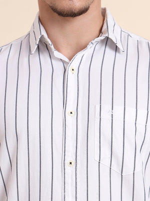 White Striped Slim Fit Casual Shirt | JadeBlue