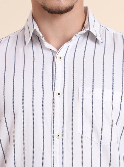 White Striped Slim Fit Casual Shirt | JadeBlue