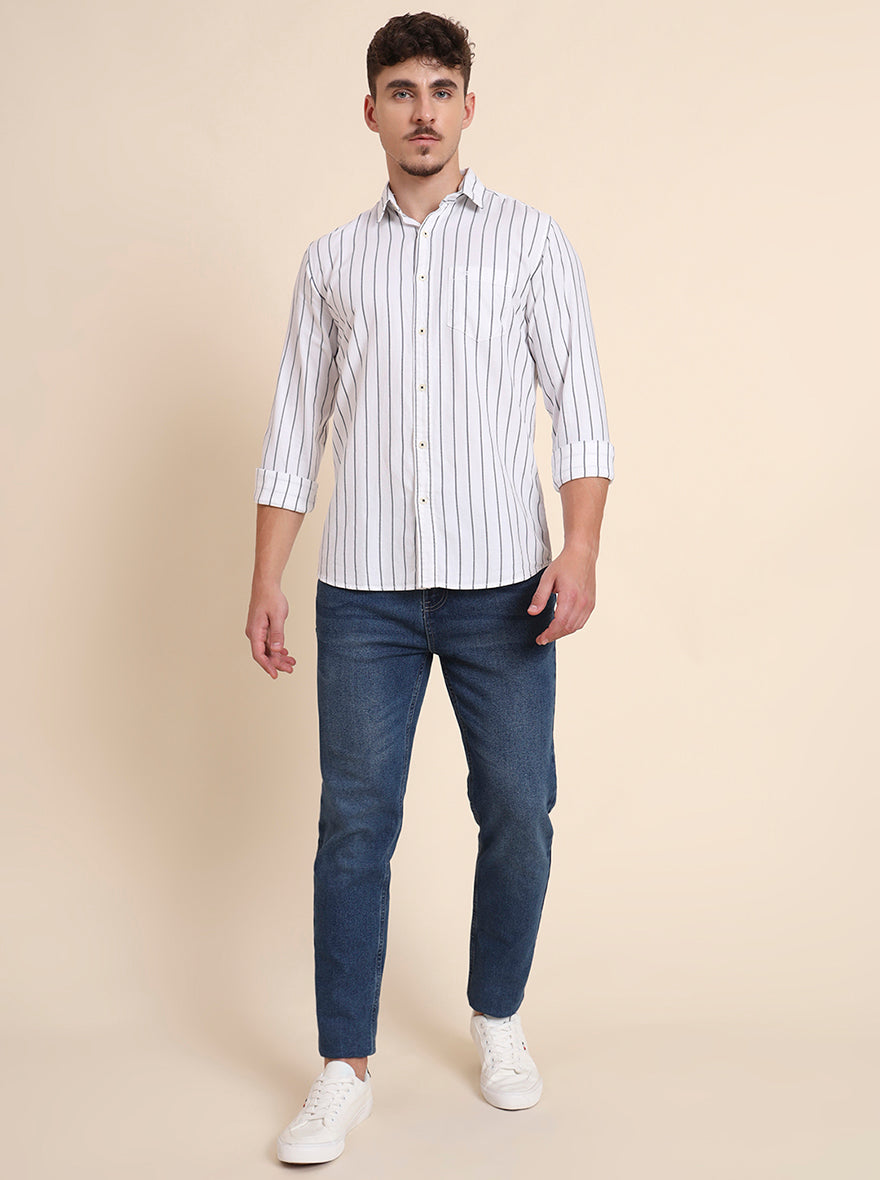 White Striped Slim Fit Casual Shirt | JadeBlue