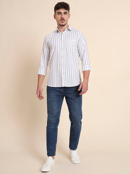 White Striped Slim Fit Casual Shirt | JadeBlue