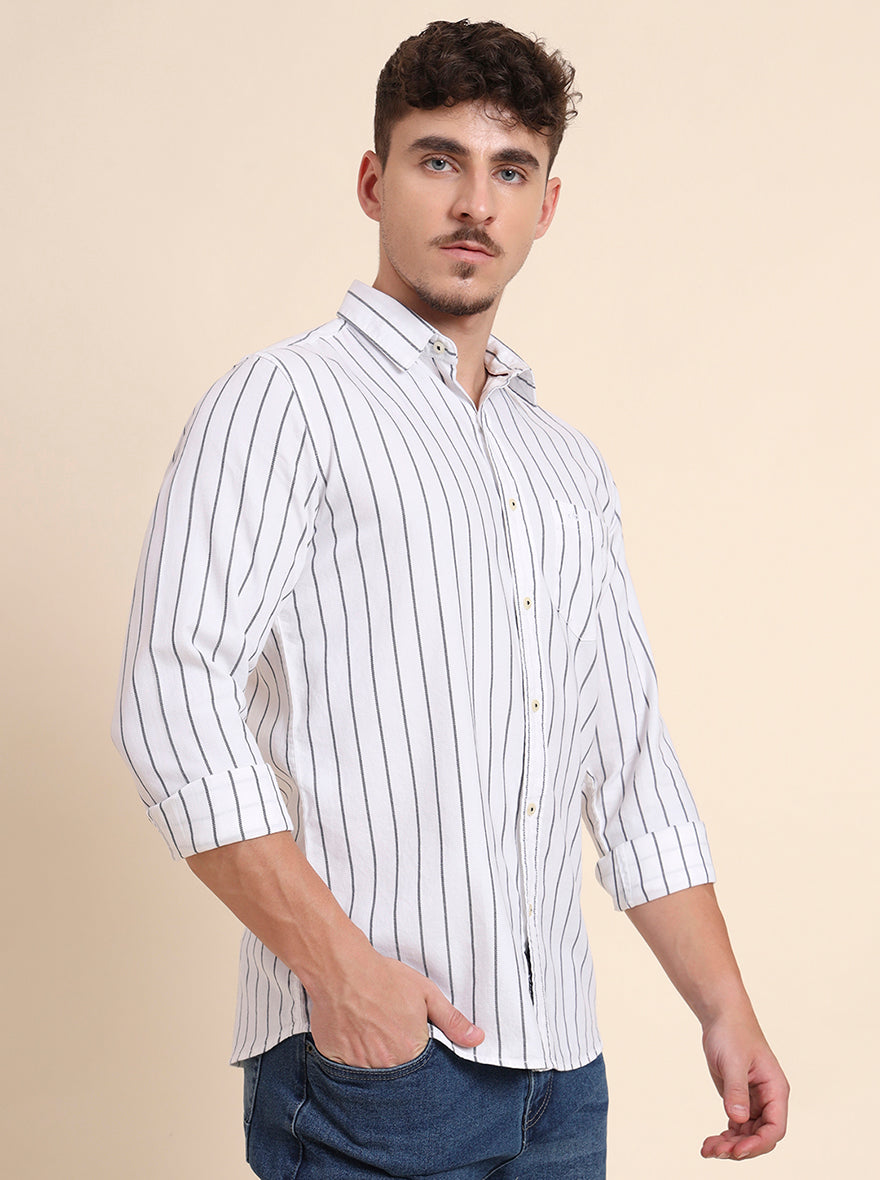White Striped Slim Fit Casual Shirt | JadeBlue