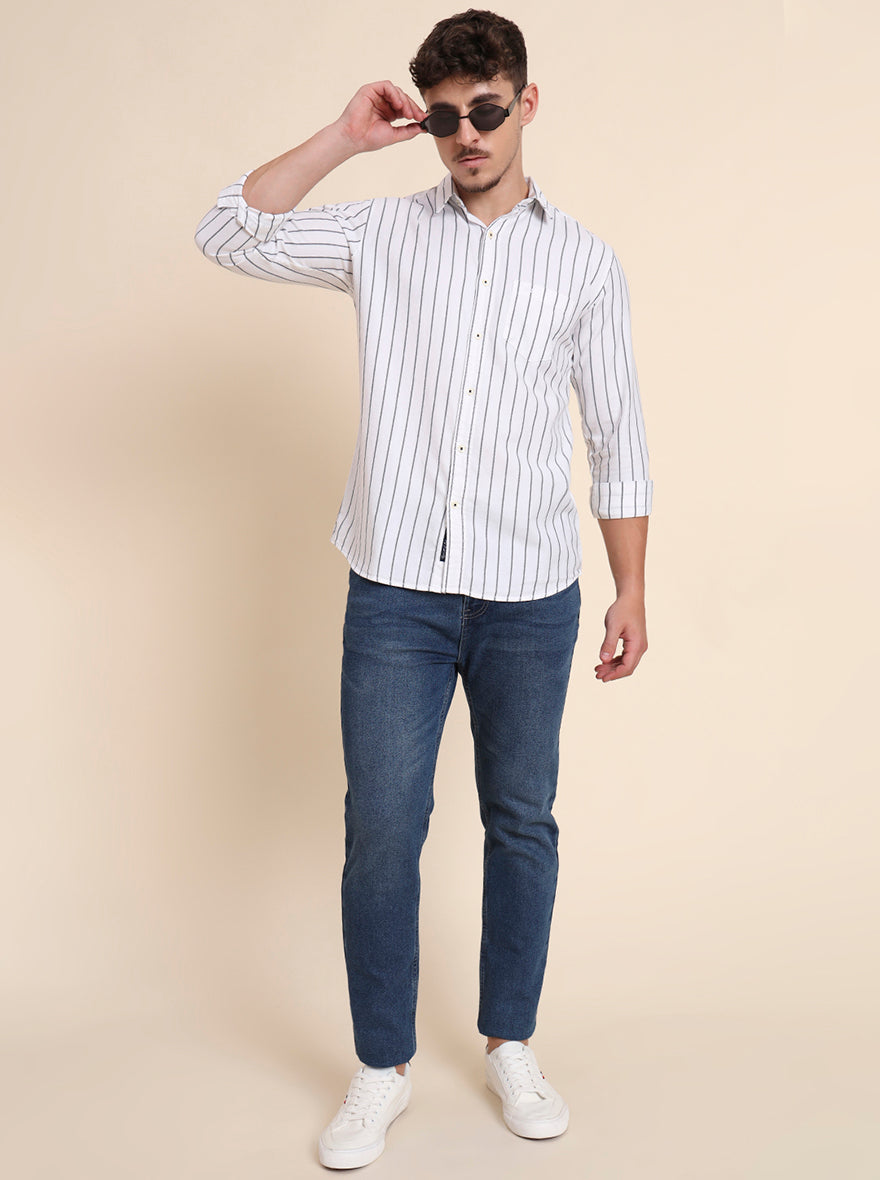 White Striped Slim Fit Casual Shirt | JadeBlue