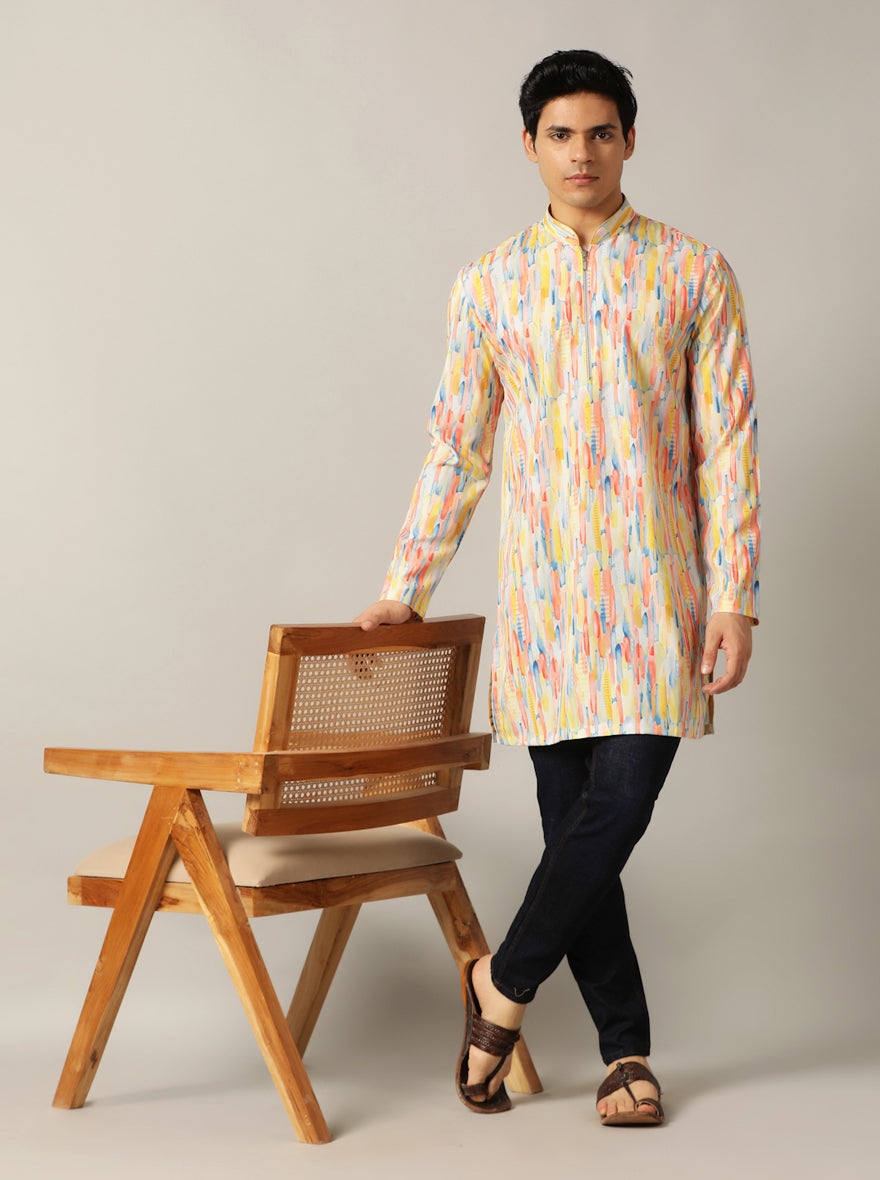 Yellow Multi Printed Kurta | The Kurta Company
