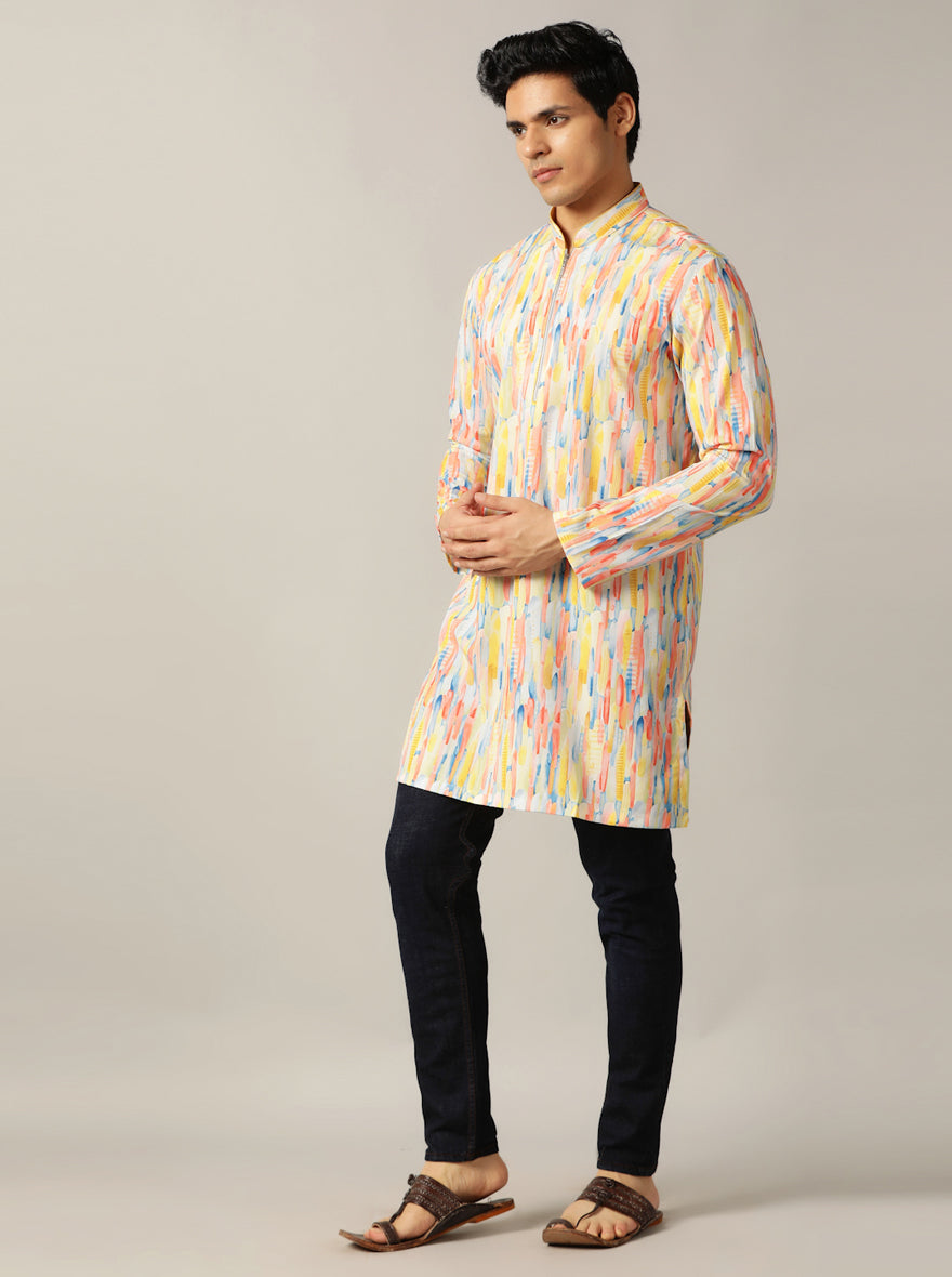 Yellow Multi Printed Kurta | The Kurta Company