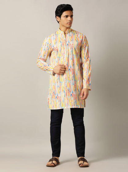 Yellow Multi Printed Kurta | The Kurta Company