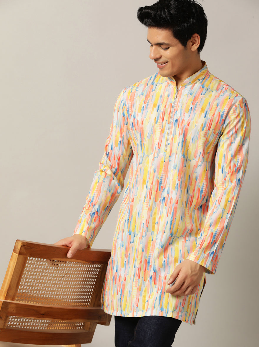 Yellow Multi Printed Kurta | The Kurta Company