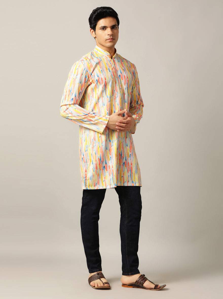 Yellow Multi Printed Kurta | The Kurta Company