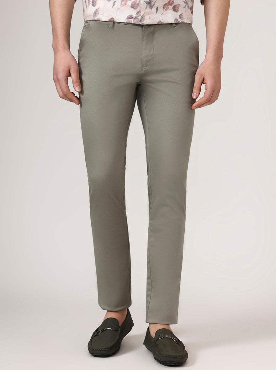 Green Solid Super Slim Fit Casual Trouser | Greenfibre
