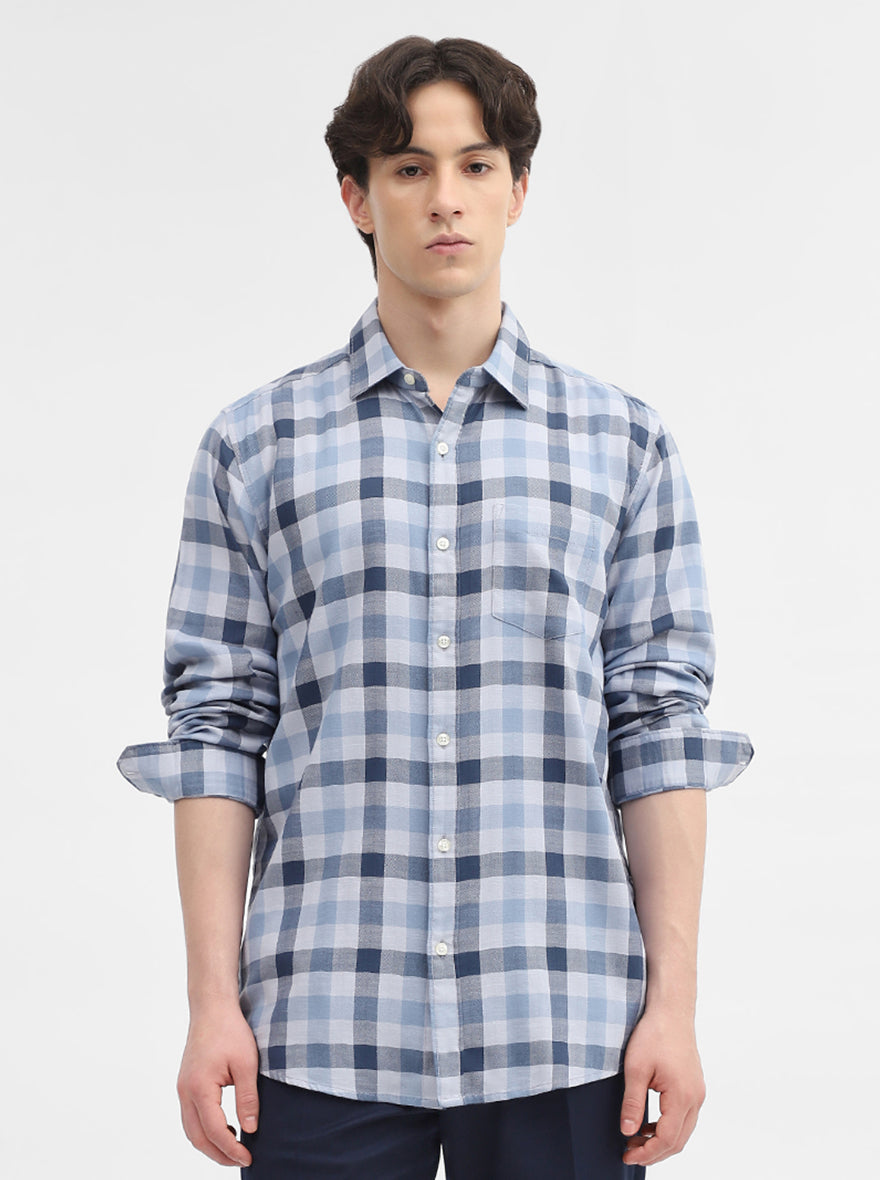 Blue Checked Slim Fit Casual Shirt | JadeBlue