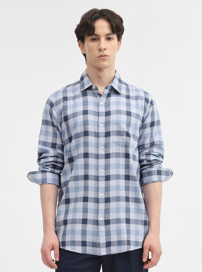 Blue Checked Slim Fit Casual Shirt | JadeBlue