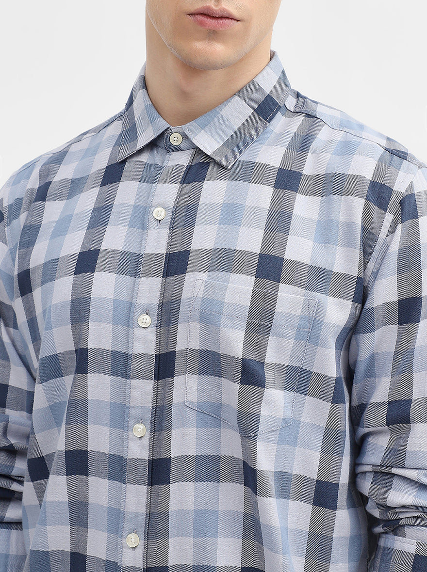 Blue Checked Slim Fit Casual Shirt | JadeBlue