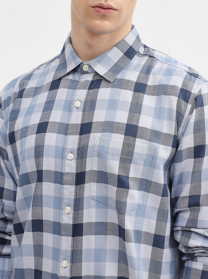 Blue Checked Slim Fit Casual Shirt | JadeBlue