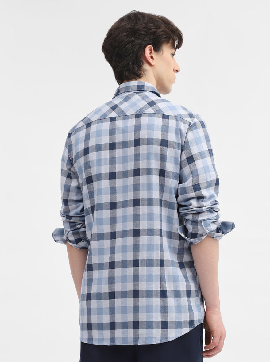 Blue Checked Slim Fit Casual Shirt | JadeBlue