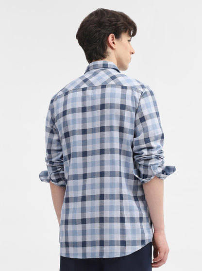 Blue Checked Slim Fit Casual Shirt | JadeBlue