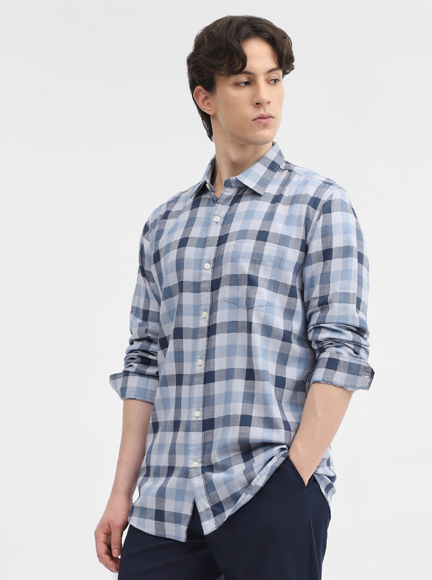 Blue Checked Slim Fit Casual Shirt | JadeBlue