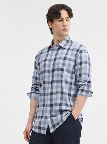 Blue Checked Slim Fit Casual Shirt | JadeBlue