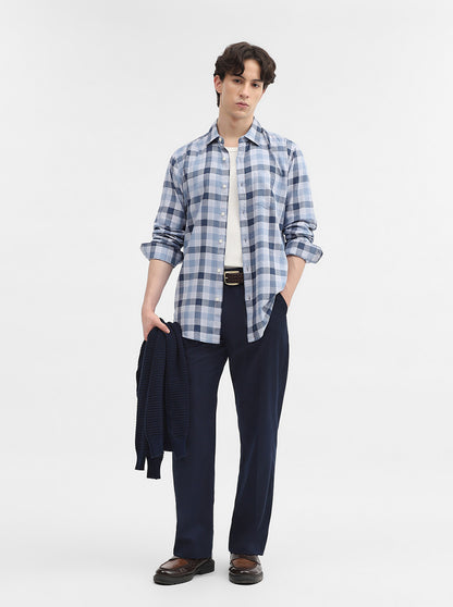 Blue Checked Slim Fit Casual Shirt | JadeBlue
