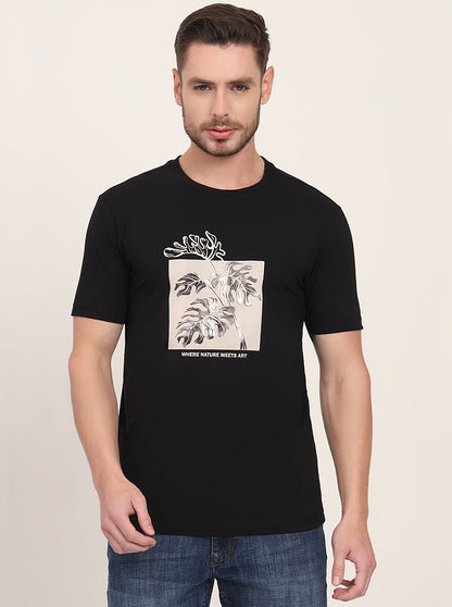 Black Printed Slim Fit T-Shirt | JadeBlue