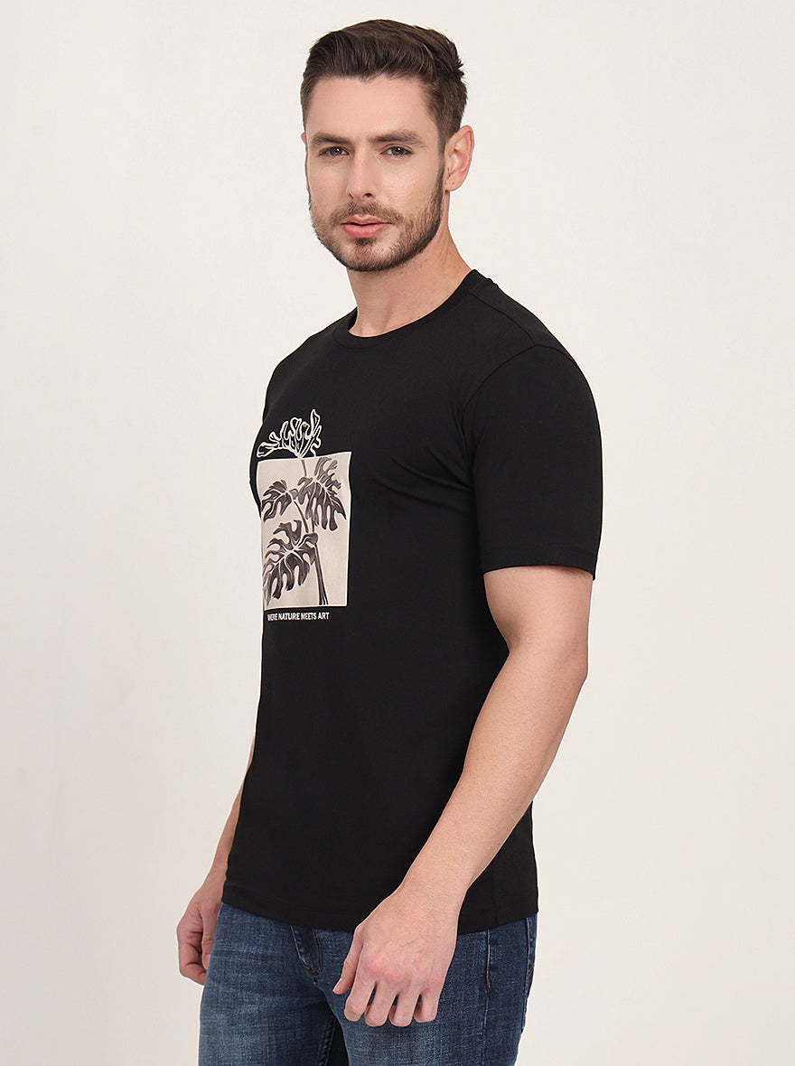 Black Printed Slim Fit T-Shirt | JadeBlue