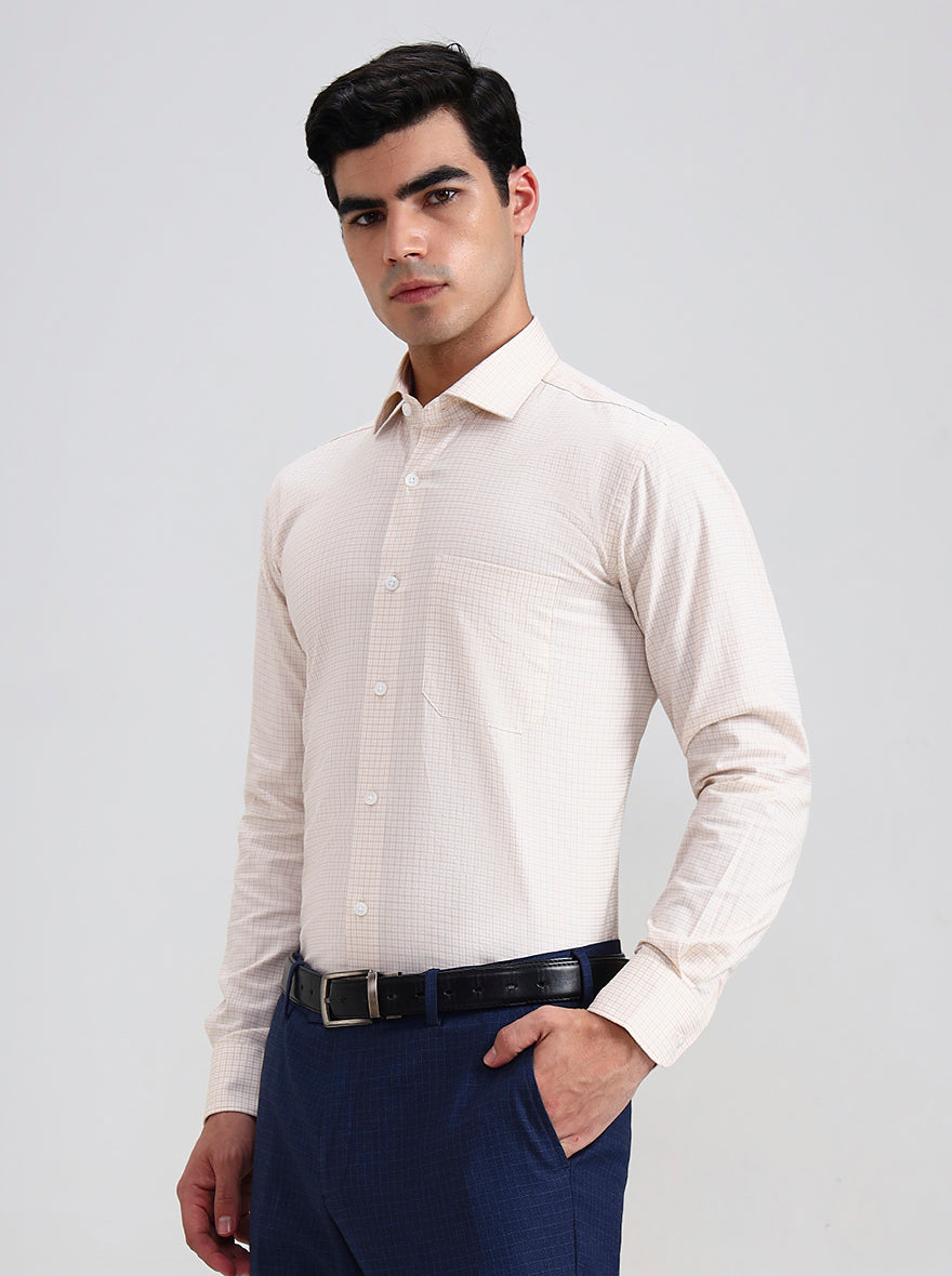Yellow Checked Slim Fit Formal Shirt | Metal