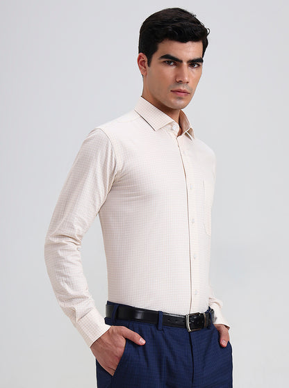 Yellow Checked Slim Fit Formal Shirt | Metal