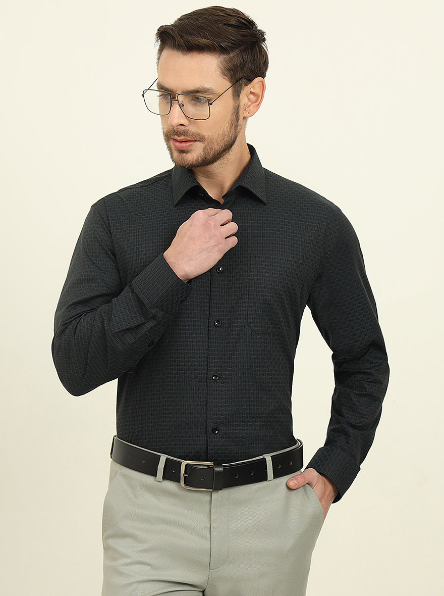Green Checked Regular Fit Formal Shirt | JadeBlue