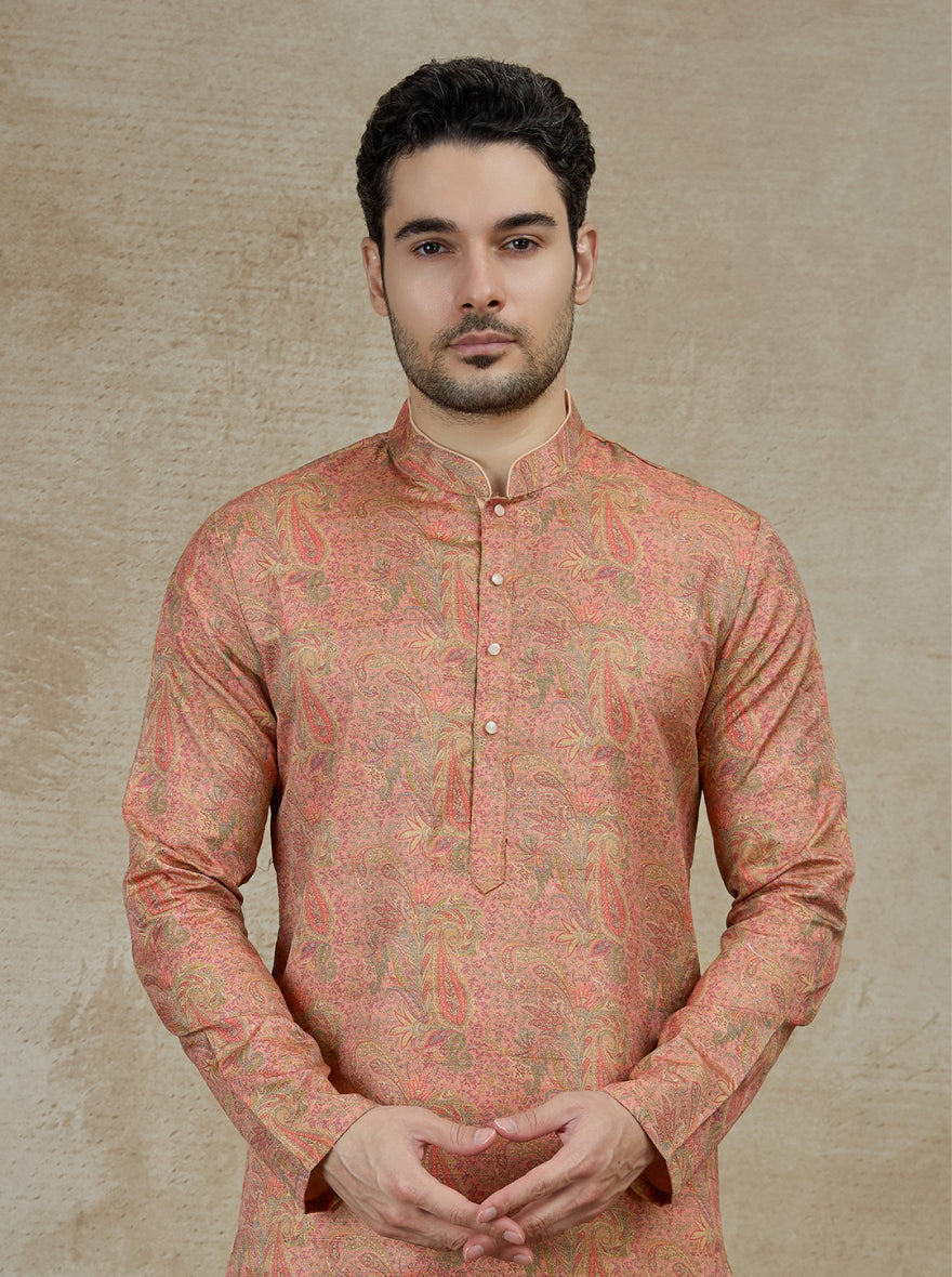 Peach Printed Kurta | The Kurta Company