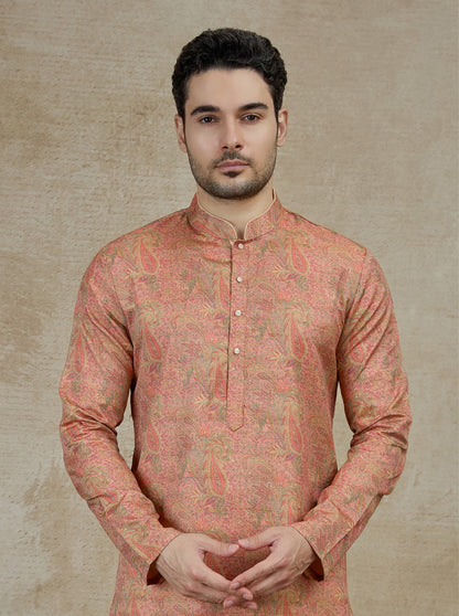Peach Printed Kurta | The Kurta Company