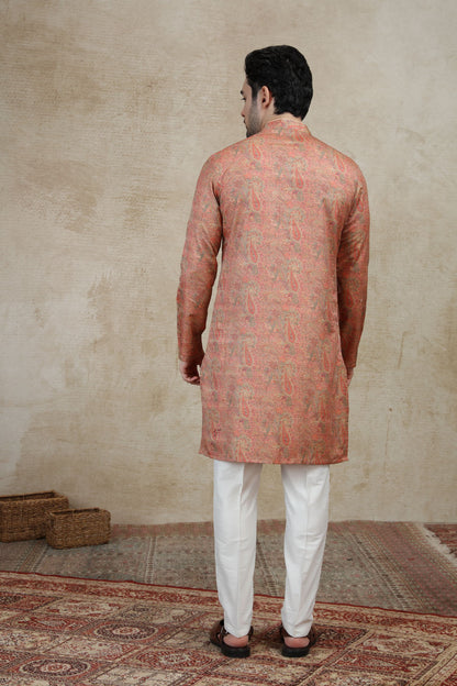 Peach Printed Kurta | The Kurta Company
