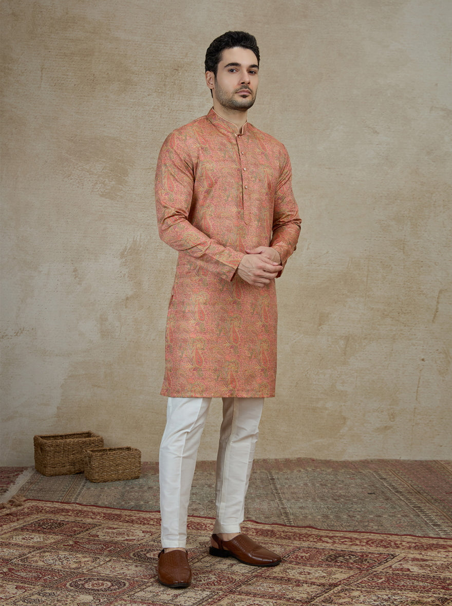 Peach Printed Kurta | The Kurta Company