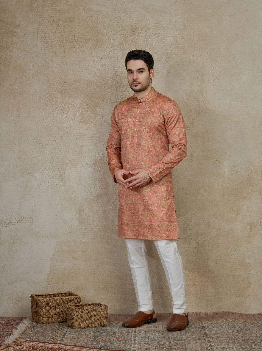 Peach Printed Kurta | The Kurta Company