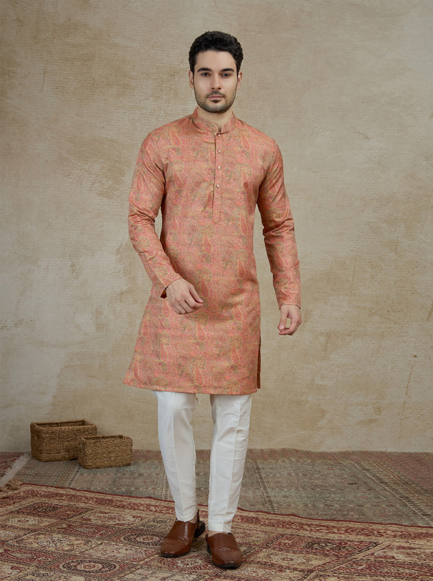 Peach Printed Kurta | The Kurta Company