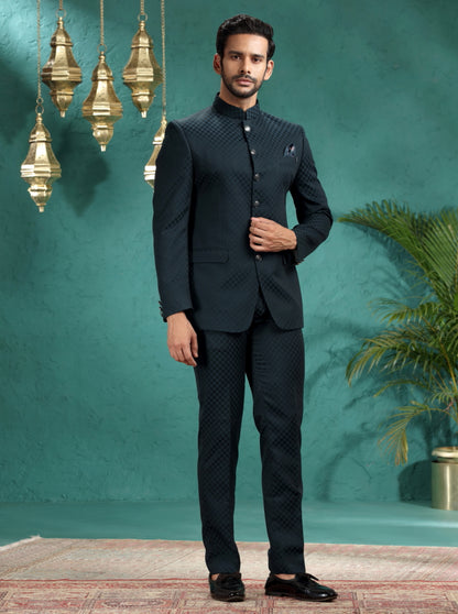 Peacock Green Printed Jodhpuri Suit | JadeBlue