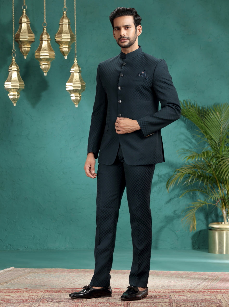 Peacock Green Printed Jodhpuri Suit | JadeBlue