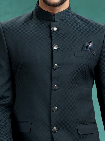 Peacock Green Printed Jodhpuri Suit | JadeBlue