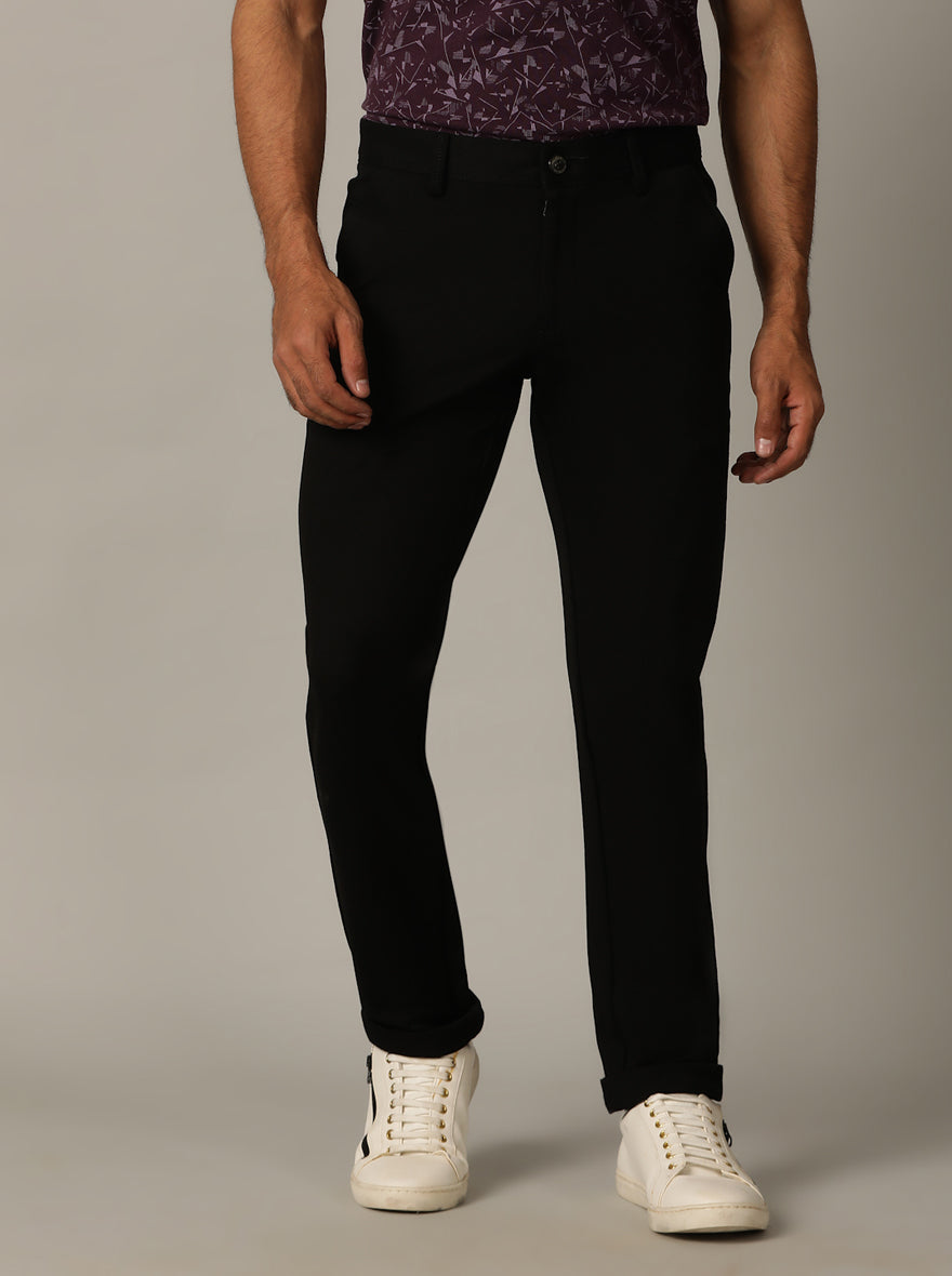 Black Solid Venice Fit Casual Trouser | JadeBlue