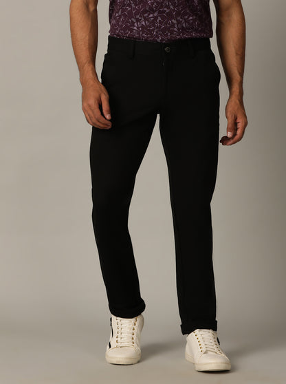 Black Solid Venice Fit Casual Trouser | JadeBlue