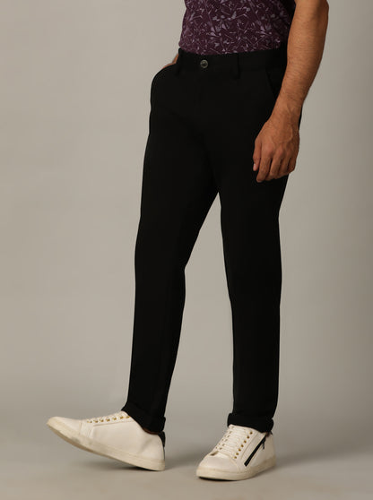 Black Solid Venice Fit Casual Trouser | JadeBlue