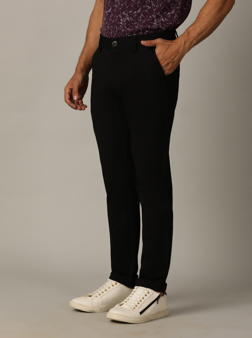 Black Solid Venice Fit Casual Trouser | JadeBlue