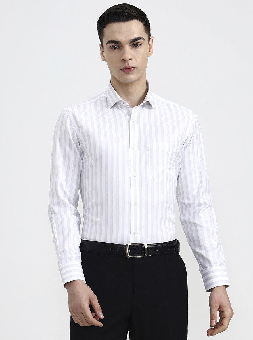 Grey Striped Slim Fit Formal Shirt | Greenfibre