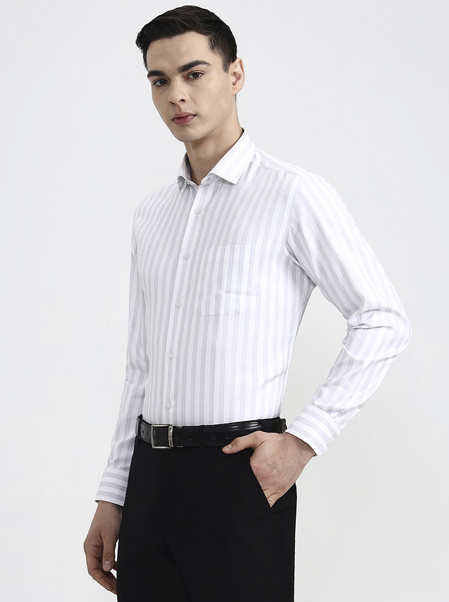 Grey Striped Slim Fit Formal Shirt | Greenfibre