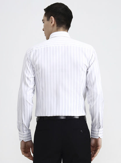 Grey Striped Slim Fit Formal Shirt | Greenfibre
