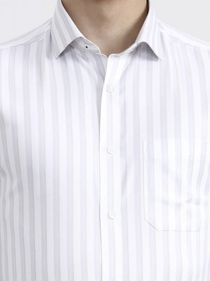 Grey Striped Slim Fit Formal Shirt | Greenfibre