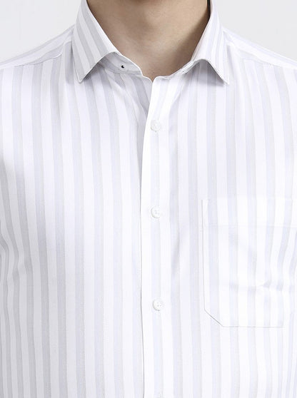Grey Striped Slim Fit Formal Shirt | Greenfibre
