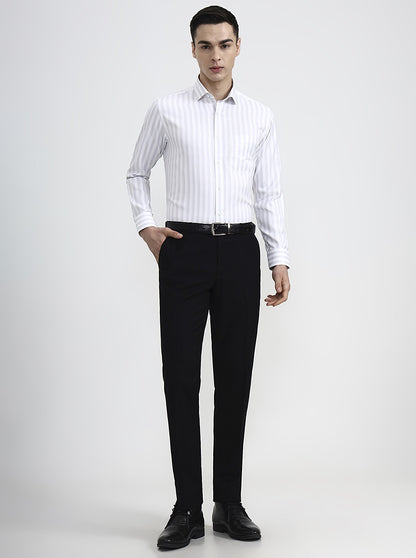 Grey Striped Slim Fit Formal Shirt | Greenfibre