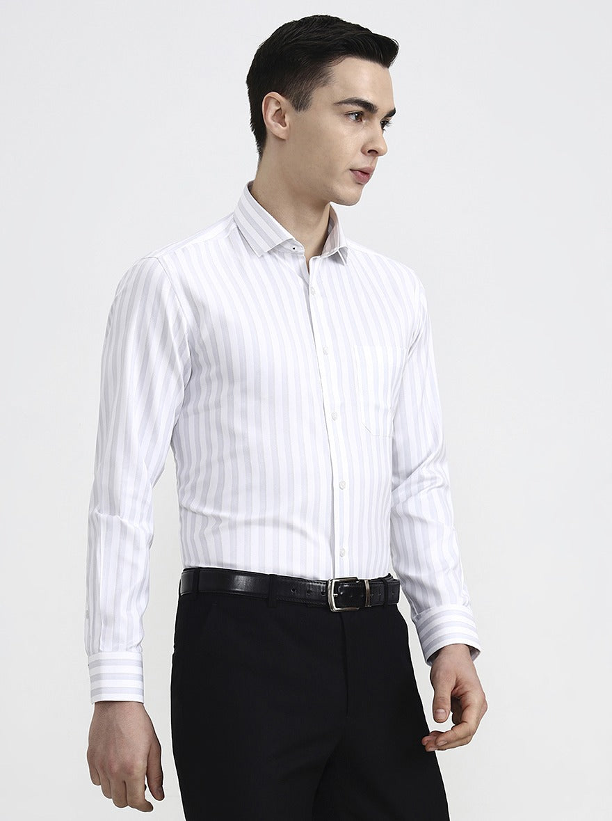 Grey Striped Slim Fit Formal Shirt | Greenfibre